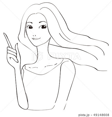 美容 ロングヘアをなびかせる女性 解説 黒い線画のイラスト素材