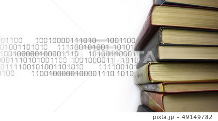 Stack of multicolored books. Old textbooks stacked on each other. Online education technology 49149782