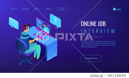 Online job interview isometric 3D landing page. 49150040