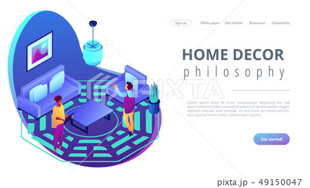 Feng shui interior isometric 3D landing page. 49150047