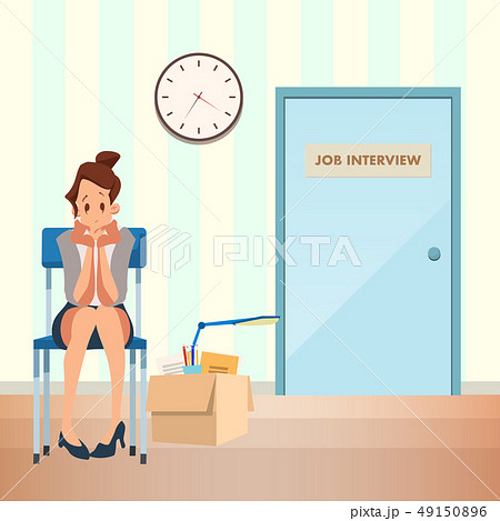 Unconfident Woman Wait Job Interview in Corridor Unconfident Woman Wait Job Interview in Corridor 49150896