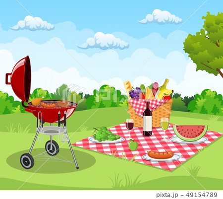 Summer picnic concept with basket, 49154789