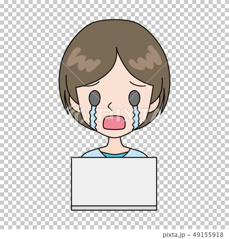 哭泣時在PC前面的女人 49155918