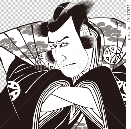 浮世絵 歌舞伎役者 その29 白黒のイラスト素材