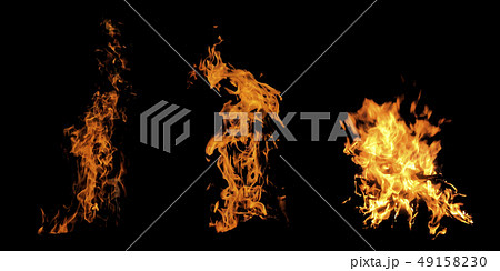 Fire flame set. Isolated on black background. 49158230