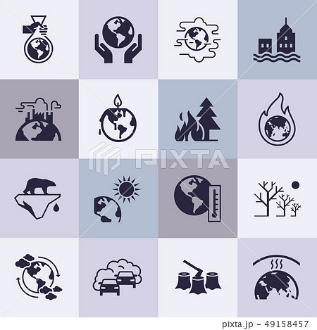 Set of vector icons on the theme of ecology, global warming and ecology problems of our planet as a 49158457
