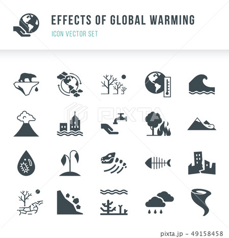 Set of global warming icons. Natural disasters caused by climate change. 49158458