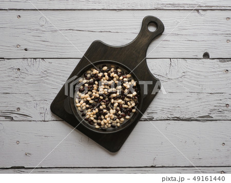 Mix beans in a pan served on a white wooden table. Mix beans in a pan served on a white wooden table. 49161440