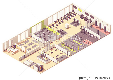 Vector isometric fitness club or gym interior 49162653