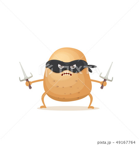 vector cartoon ninja potato character with black super hero mask and ninja knife sai isolated on 49167764