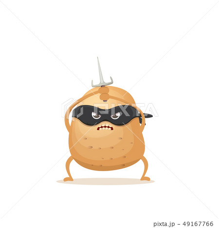 vector cartoon ninja potato character with black super hero mask and ninja knife sai isolated on 49167766