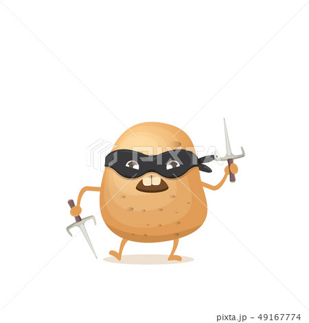 vector cartoon ninja potato character with black super hero mask and ninja knife sai isolated on 49167774