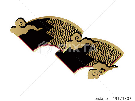 和柄素材。地紙紋。雷門と群雲。デザイン素材。 49171302