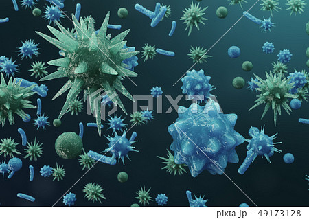 3D illustration Virus backgorund. Viruses influenza, hepatitis, AIDS, E. coli, colon bacillus 3D illustration Virus backgorund. Viruses influenza, hepatitis, AIDS, E. coli, colon bacillus 49173128