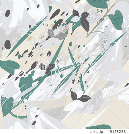 Military camouflage texture with trees, branches, grass and watercolor stains 49173228