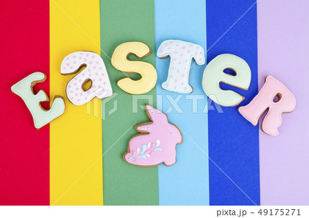 Creative layout, Easter homemade cakes on bright 49175271