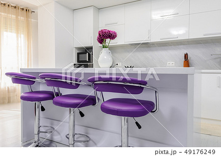white dining table in modern kitchen 49176249