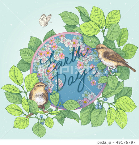Earth Day Illustration with Globe and Birds Earth Day Illustration with Globe and Birds 49176797