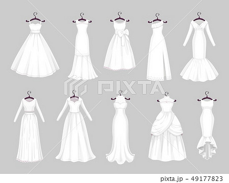White Wedding Dresses On Hangers Marriage Clothesのイラスト素材