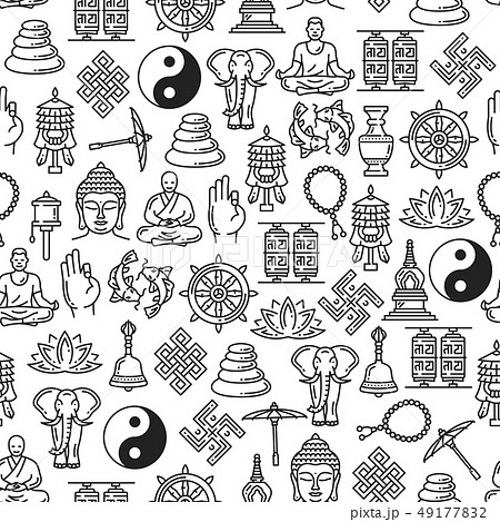 Buddhism religion line symbols seamless pattern 49177832