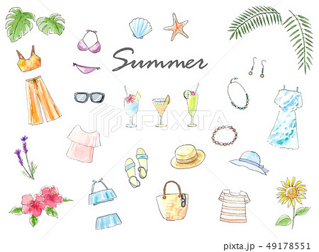 Hand Drawn Watercolor Illustration Summer Set Stock Illustration