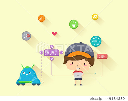 Kid Boy Tablet Coding Robot Illustration 49184880
