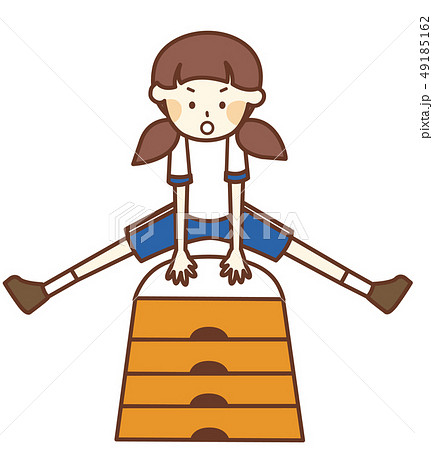 跳び箱をする体操着の女の子のイラスト素材
