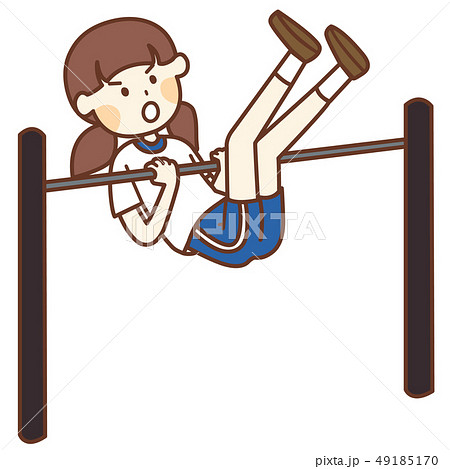 鉄棒で逆上がりをする体操着の女の子のイラスト素材