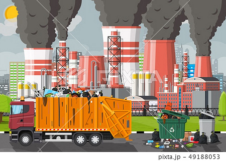 Plant smoking pipes. Smog in city. 49188053