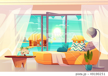 Tropical resort hotel room interior cartoon vector - Stock Illustration  [49190251] - PIXTA