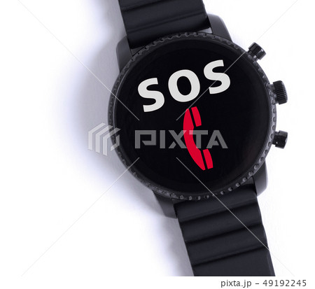 Black smartwatch isolated, SOS Black smartwatch isolated, SOS 49192245
