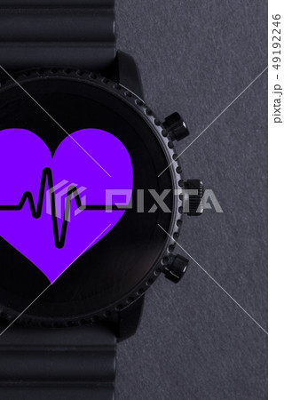 Black smartwatch isolated, heartbeat Black smartwatch isolated, heartbeat 49192246