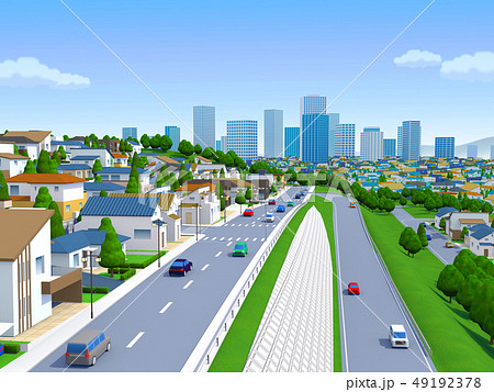 住宅街 住宅 街 町 街並み 家 住まいのイラスト素材