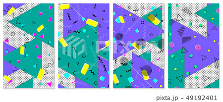 Set of memphis pattern. Pop art color background. 49192401