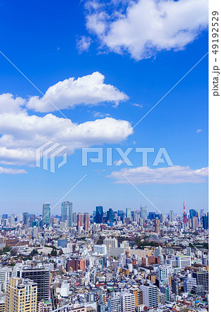 青空の東京　大都市風景　コントラスト普通 49192529