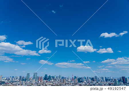 青空の東京　大都市風景　コントラスト普通 49192547