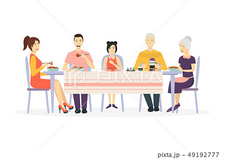 Cartoon Characters Family at Dining Table. Vector Cartoon Characters Family at Dining Table. Vector 49192777