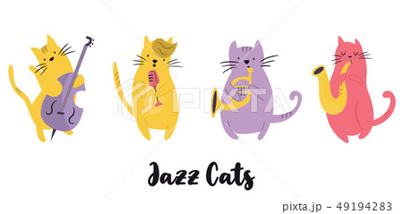 Jazz band of cats playing musical instruments 49194283