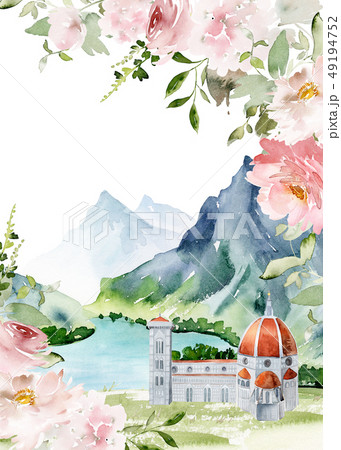 Greeting card with watercolor flowers handmade. Greeting card with watercolor flowers handmade. 49194752