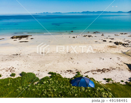 Tent on beach, Lofoten islands, Norway Tent on beach, Lofoten islands, Norway 49198491