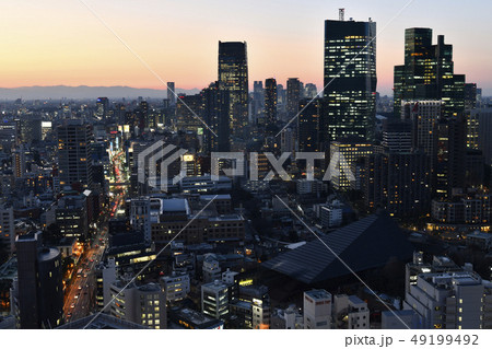 日本の東京都市景観　六本木の超高層ビル群や新宿の超高層ビル群などを望む 49199492