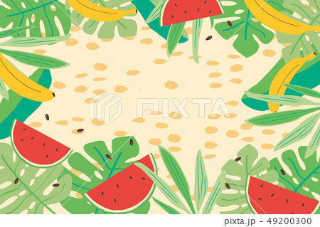 トロピカルな葉とフルーツの背景イラストのイラスト素材