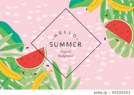 トロピカルな葉とフルーツの背景イラストのイラスト素材