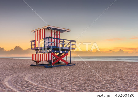 Miami Beach, Florida, USA sunrise and life guard 49200430