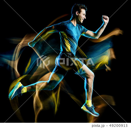 runner running jogger jogging man isolated light painting black background  49200913