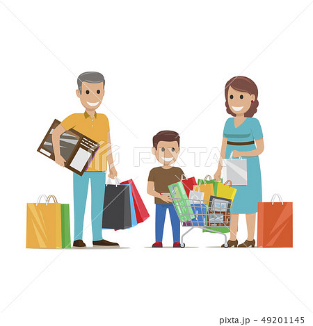 Family Making Purchases in Supermarket Flat Vector 49201145