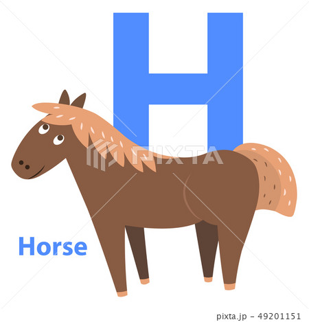 Cute Brown Horse on Alphabet Icon Flat Design 49201151