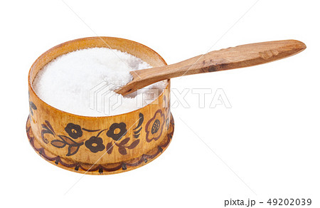 wooden salt cellar with spoon with fine Sea Salt 49202039