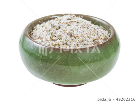 view of ceramic salt cellar with seasoned salt 49202216