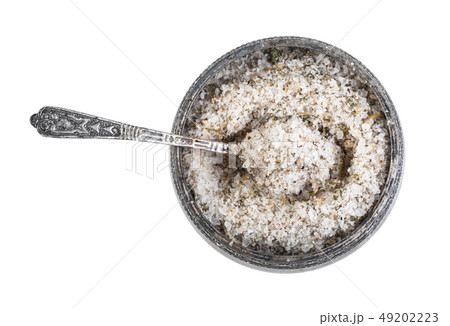 silver salt cellar with spoon with seasoned salt 49202223